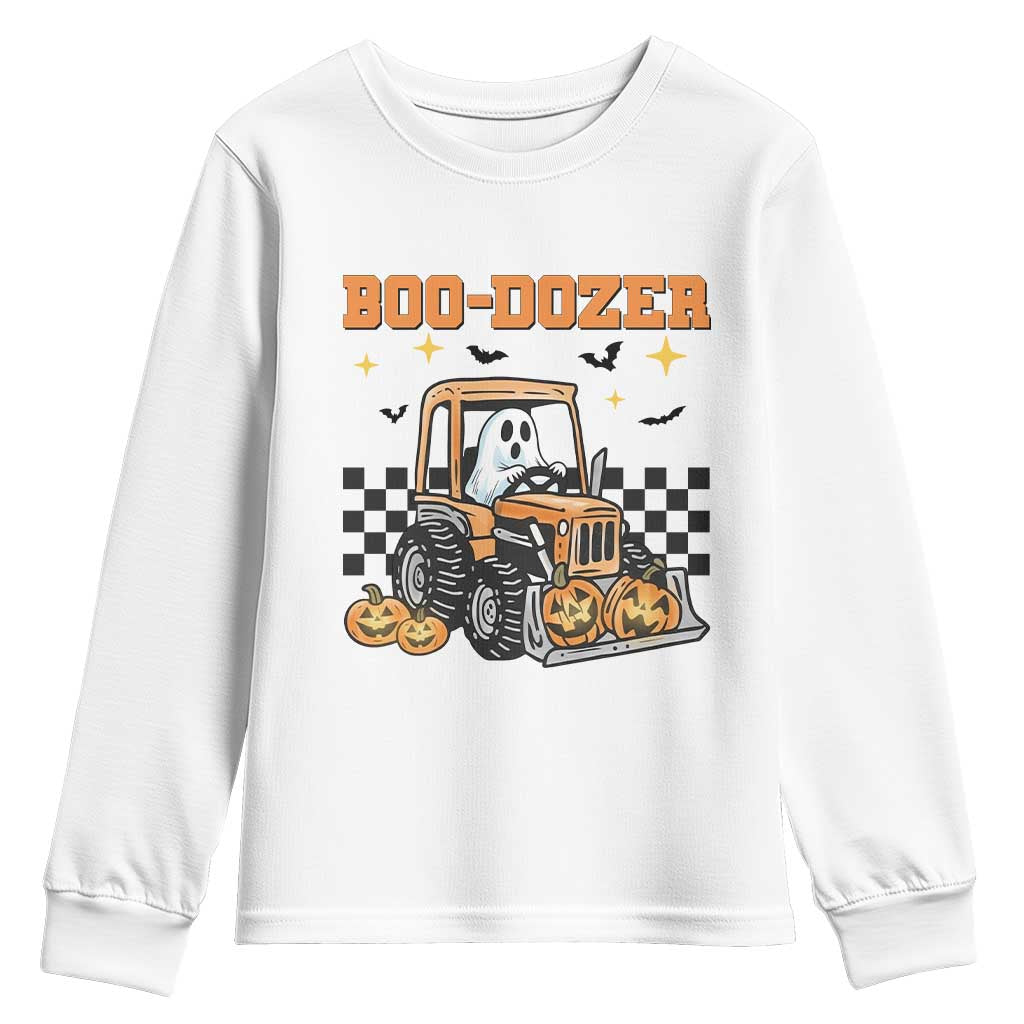 Funny Bulldozer Halloween Construction Youth Sweatshirt Boo Dozer Truck Pumpkin