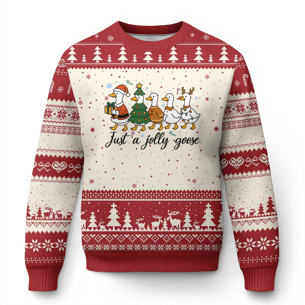 Funny Christmas Silly Goose Ugly Christmas Sweater Just A Jolly Goose Xmas Poultry Animal Humor TS11 Beige Red Print Your Wear