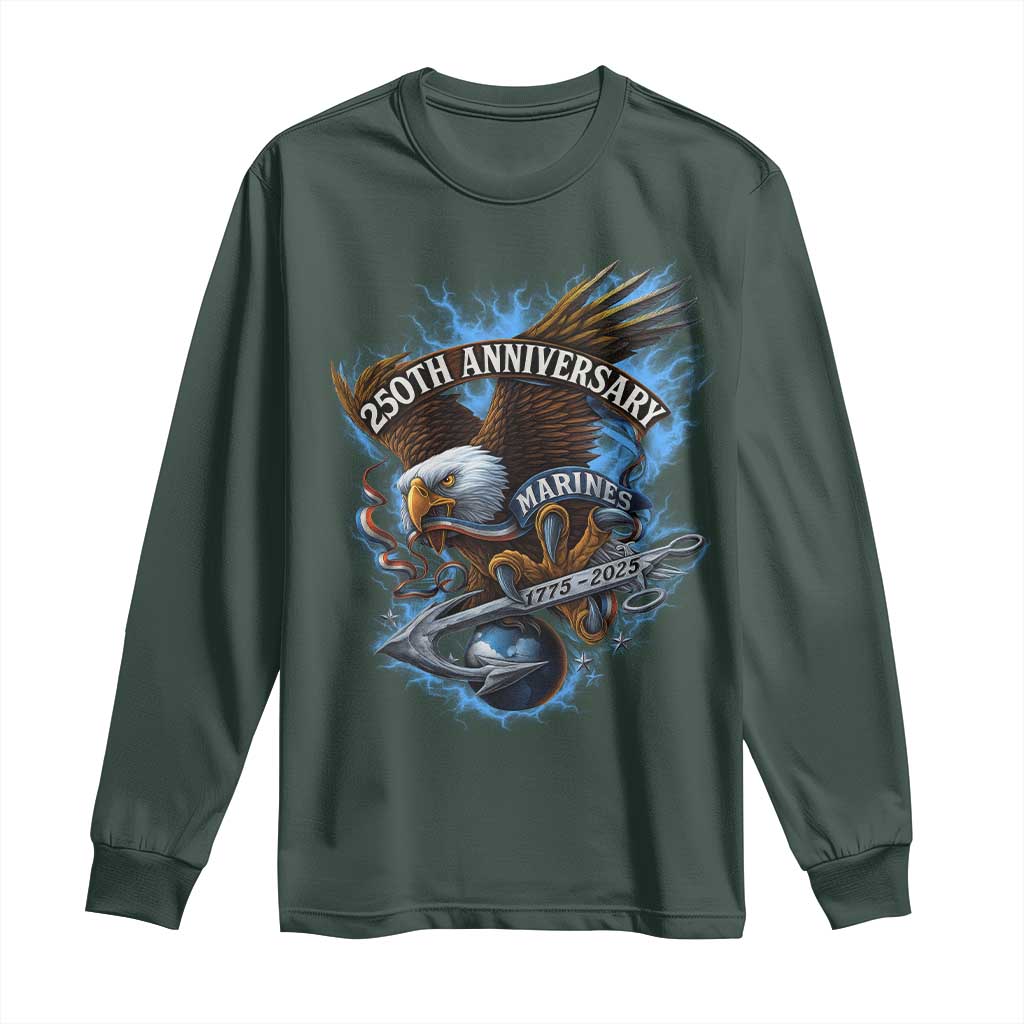 Us Marines Military 250th Anniversary Long Sleeve Shirt Bald Eagle Anchor TS11 Dark Forest Green Print Your Wear