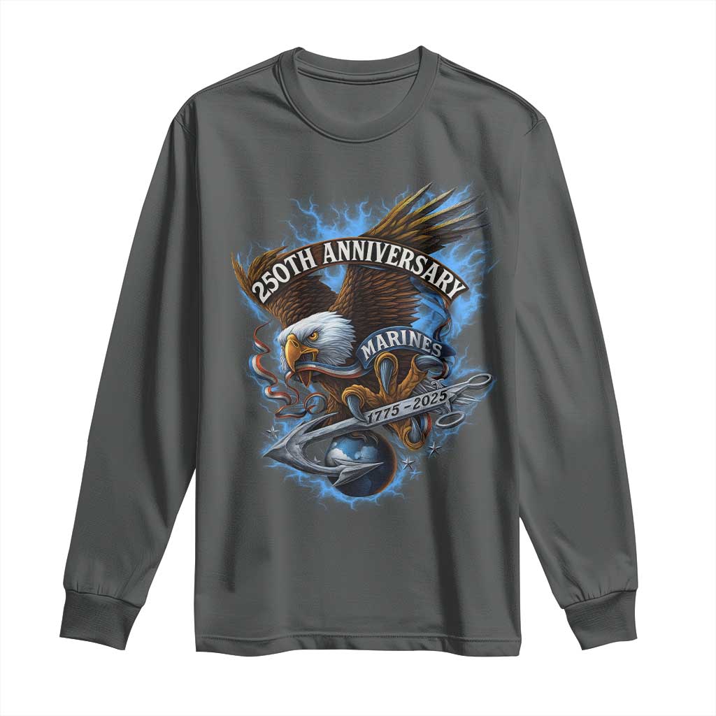 Us Marines Military 250th Anniversary Long Sleeve Shirt Bald Eagle Anchor TS11 Dark Heather Print Your Wear