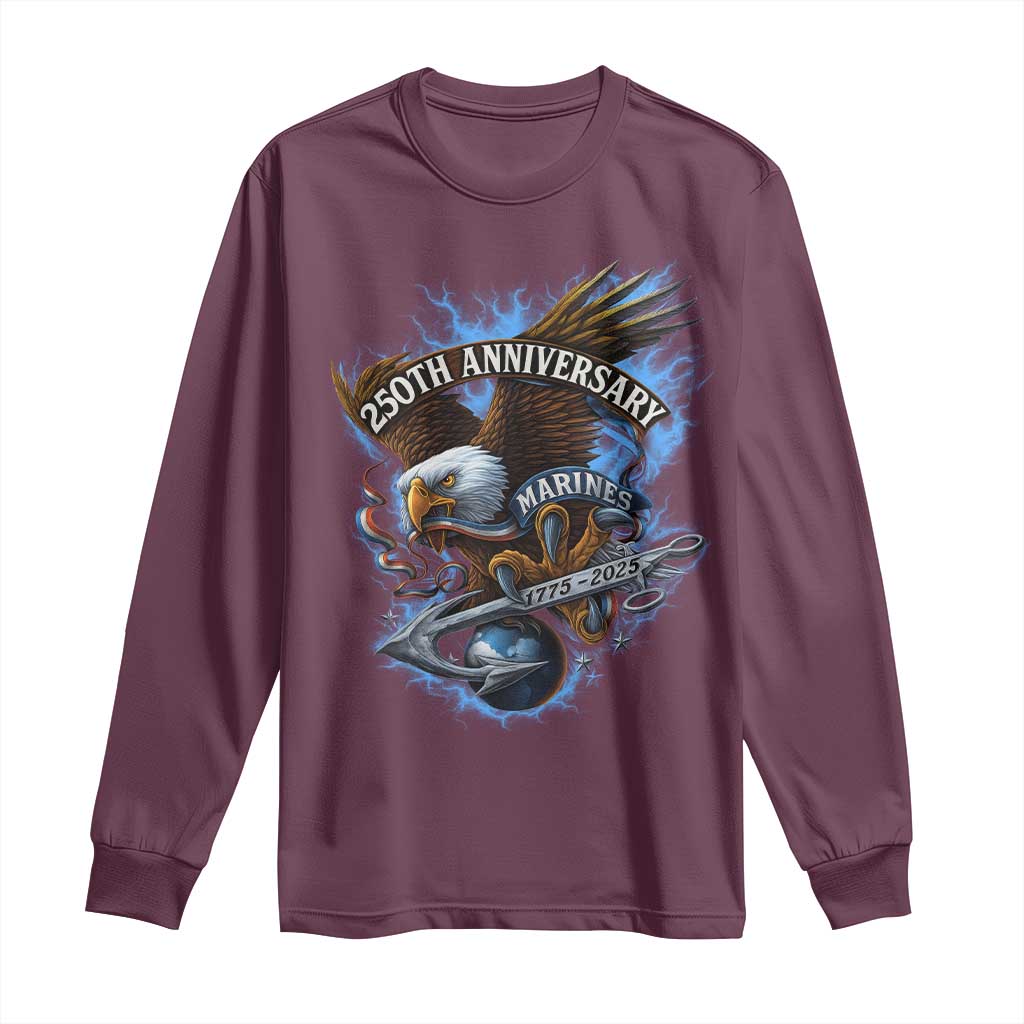 Us Marines Military 250th Anniversary Long Sleeve Shirt Bald Eagle Anchor TS11 Maroon Print Your Wear