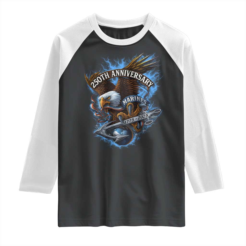 Us Marines Military 250th Anniversary Raglan Shirt Bald Eagle Anchor TS11 Black White Print Your Wear