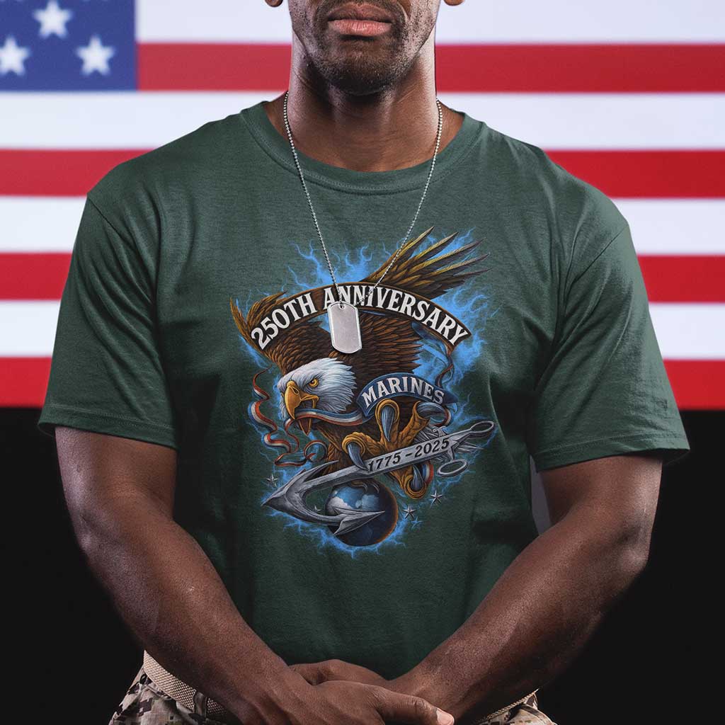 Us Marines Military 250th Anniversary T Shirt Bald Eagle Anchor TS11 Dark Forest Green Print Your Wear