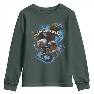 Us Marines Military 250th Anniversary Youth Sweatshirt Bald Eagle Anchor TS11 Dark Forest Green Print Your Wear