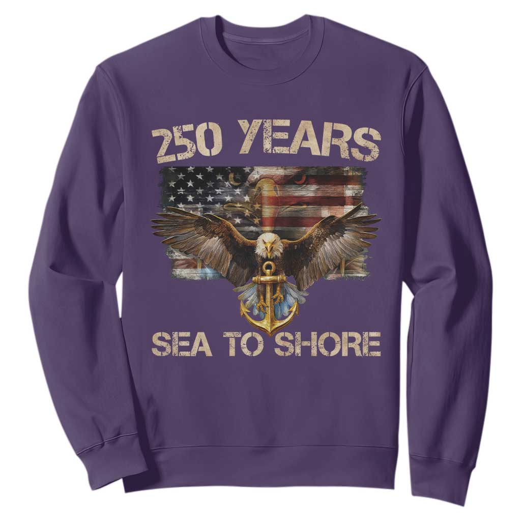 US Navy Military 250th Anniversary Sweatshirt 250 Years Sea To Shore Bald Eagle TS11 Purple Print Your Wear