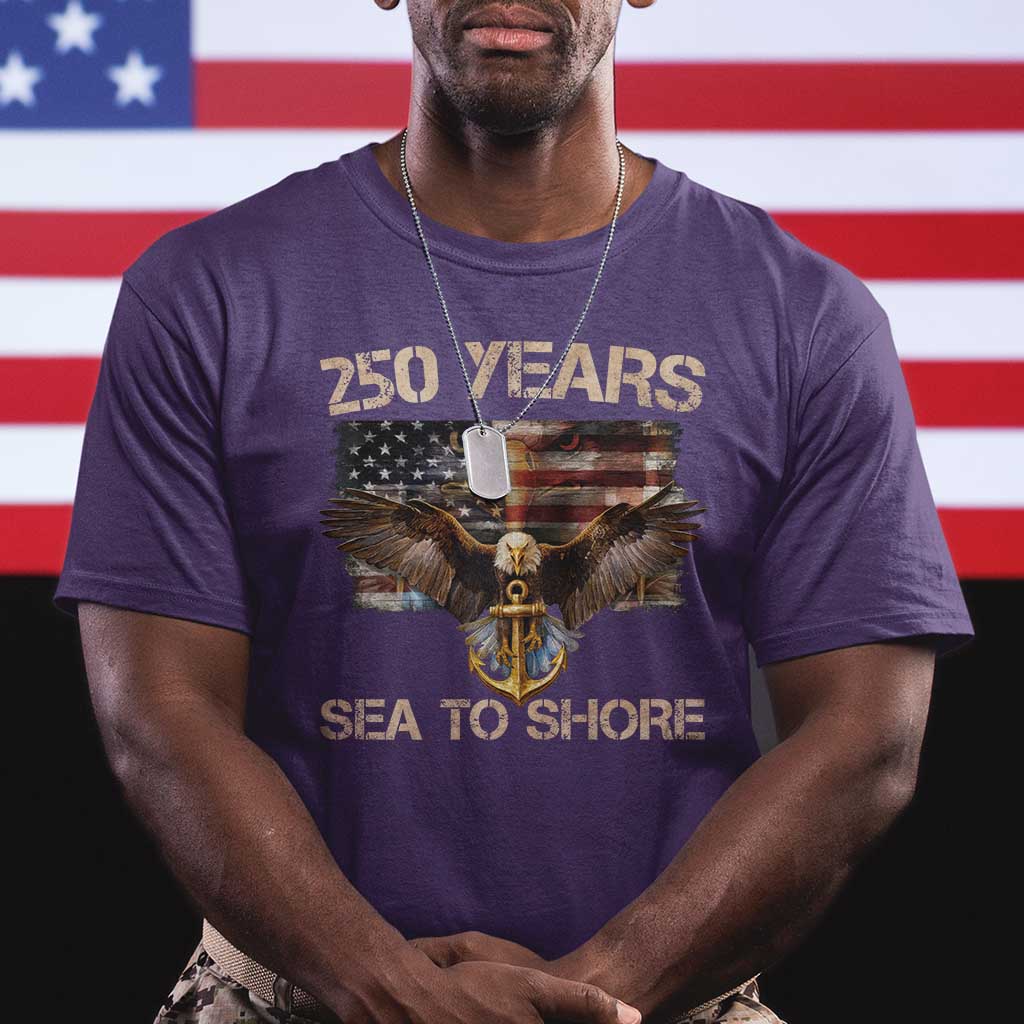 US Navy Military 250th Anniversary T Shirt 250 Years Sea To Shore Bald Eagle TS11 Purple Print Your Wear