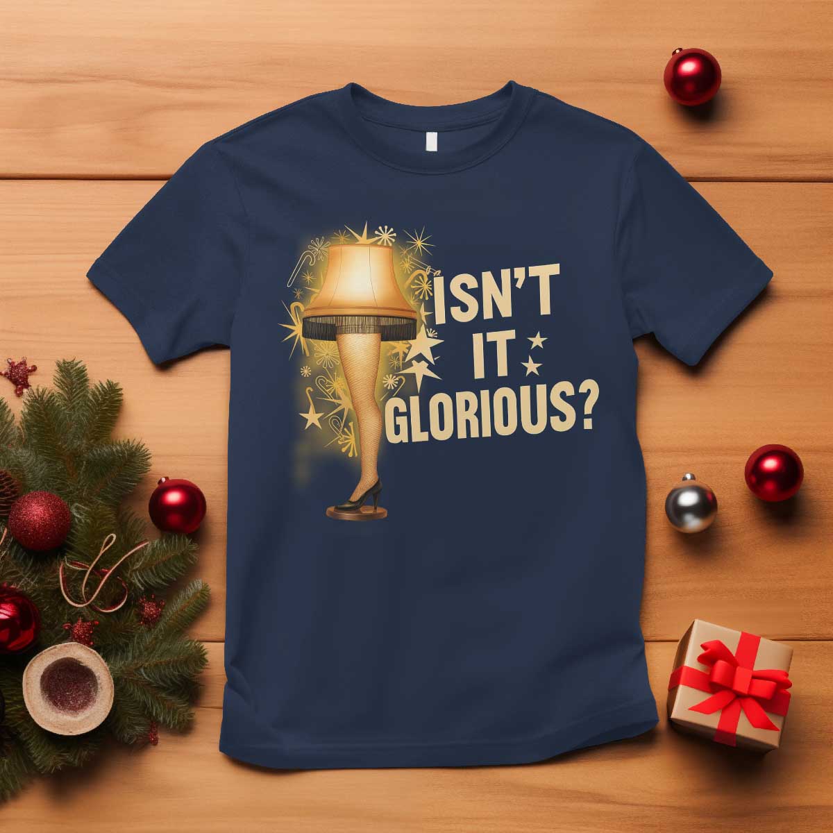 Funny Christmas Movie Leg Lamp T Shirt Isnt It Glorious TS11 Navy Print Your Wear