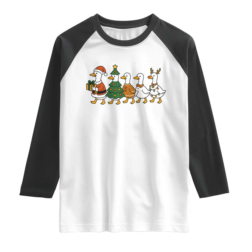 Funny Christmas Silly Goose Poultry Animal Lovers Raglan Shirt TS11 White Black Print Your Wear