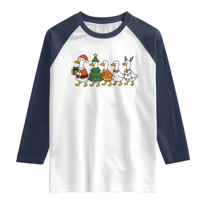 Funny Christmas Silly Goose Poultry Animal Lovers Raglan Shirt TS11 White Navy Print Your Wear
