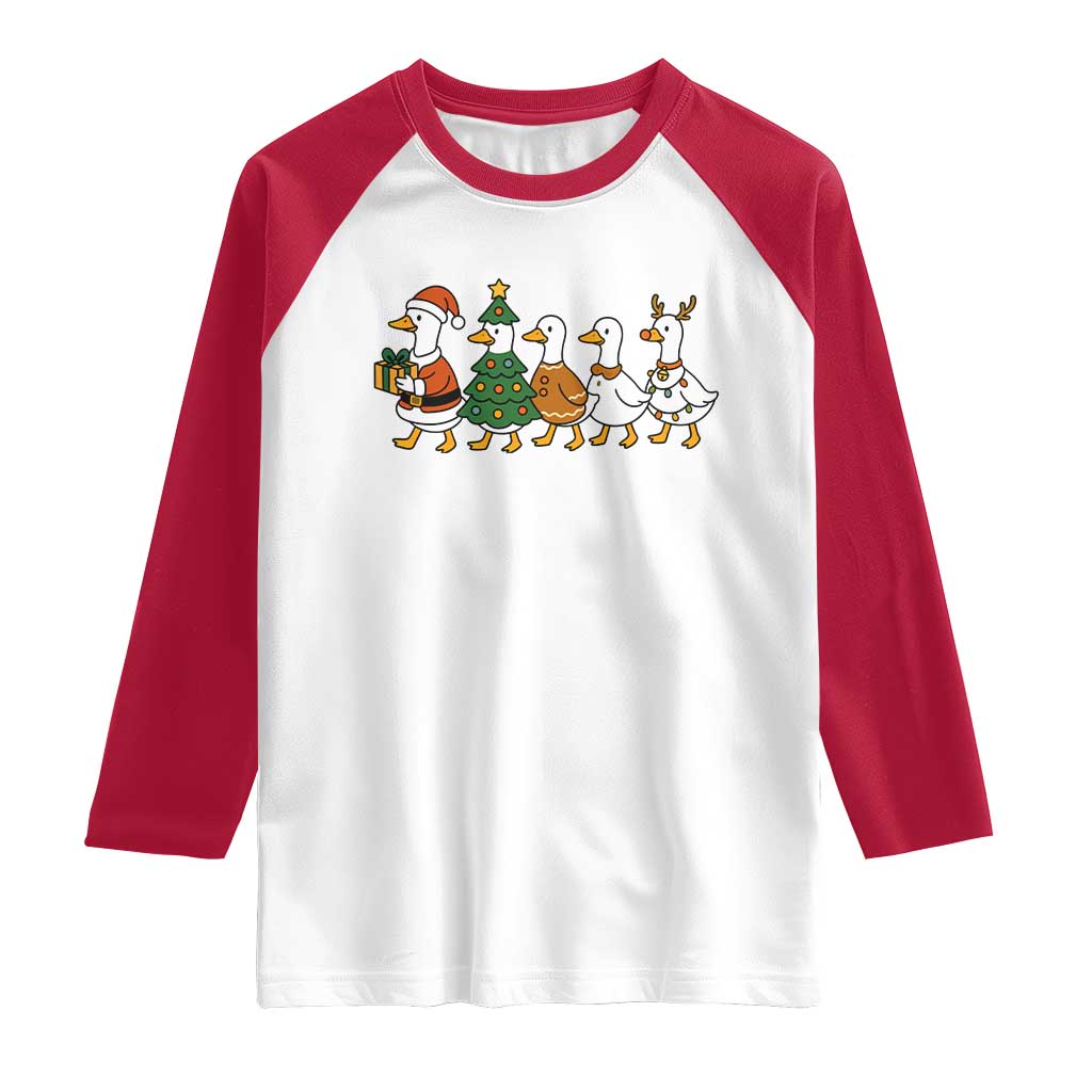 Funny Christmas Silly Goose Poultry Animal Lovers Raglan Shirt TS11 White Red Print Your Wear