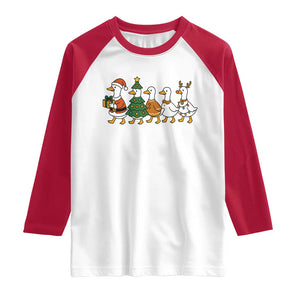 Funny Christmas Silly Goose Poultry Animal Lovers Raglan Shirt TS11 White Red Print Your Wear