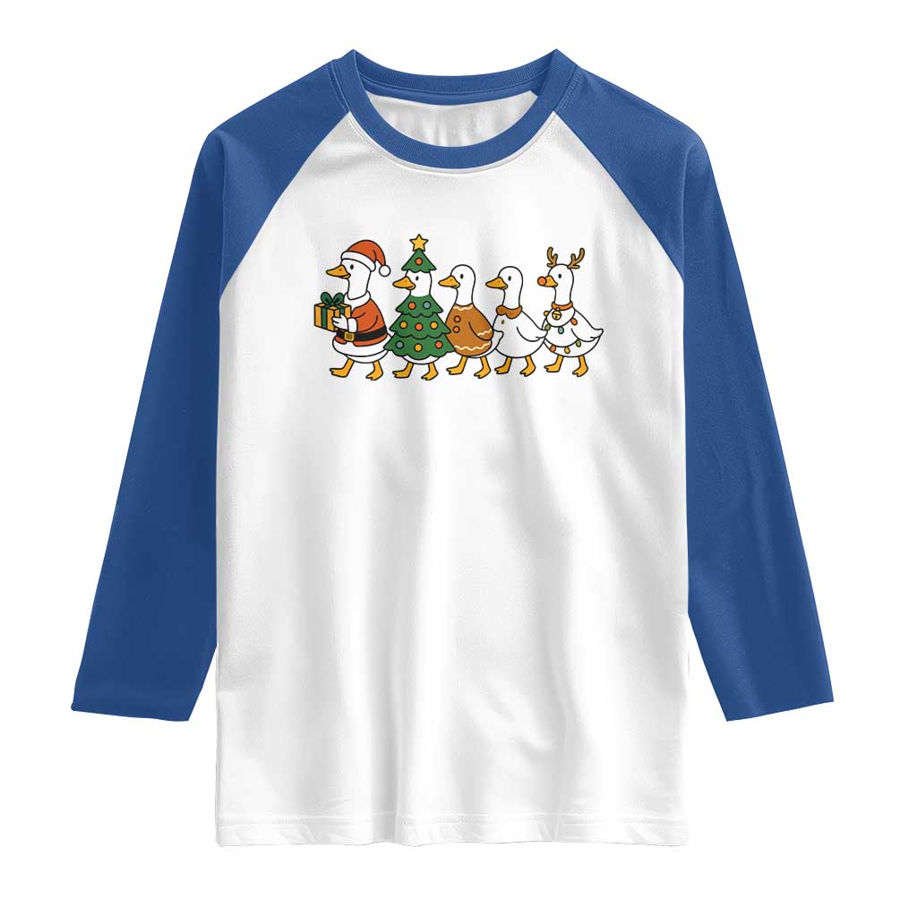 Funny Christmas Silly Goose Poultry Animal Lovers Raglan Shirt TS11 White Royal Print Your Wear