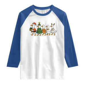 Funny Christmas Silly Goose Poultry Animal Lovers Raglan Shirt TS11 White Royal Print Your Wear