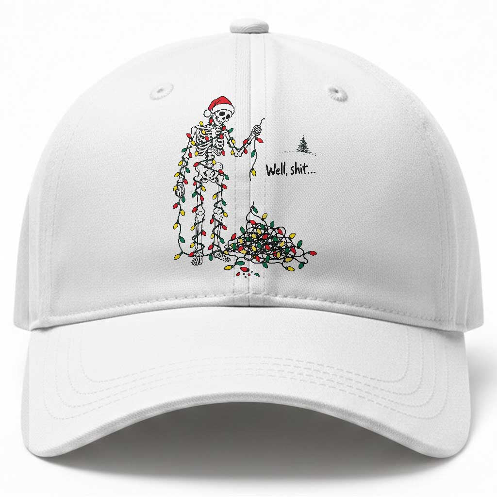 Well Shit Funny Skeleton Christmas Lights Holiday Xmas Tree Baseball Cap