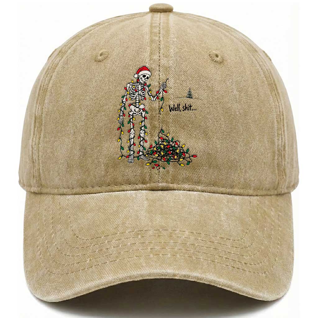 Well Shit Funny Skeleton Christmas Lights Holiday Xmas Tree Washed Cotton Baseball Cap