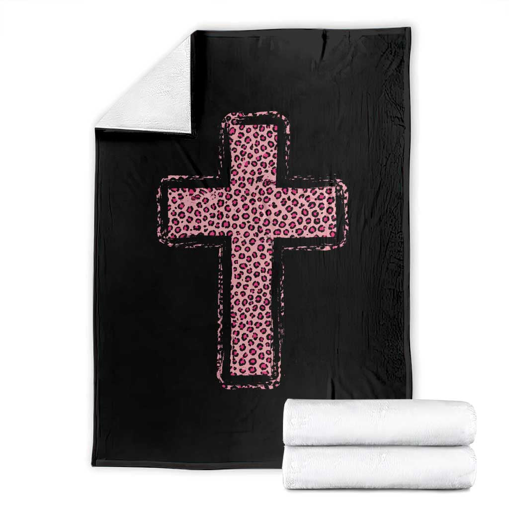 Brushstroke Jesus Cross Pink Leopard Christian Faith Throw Blanket