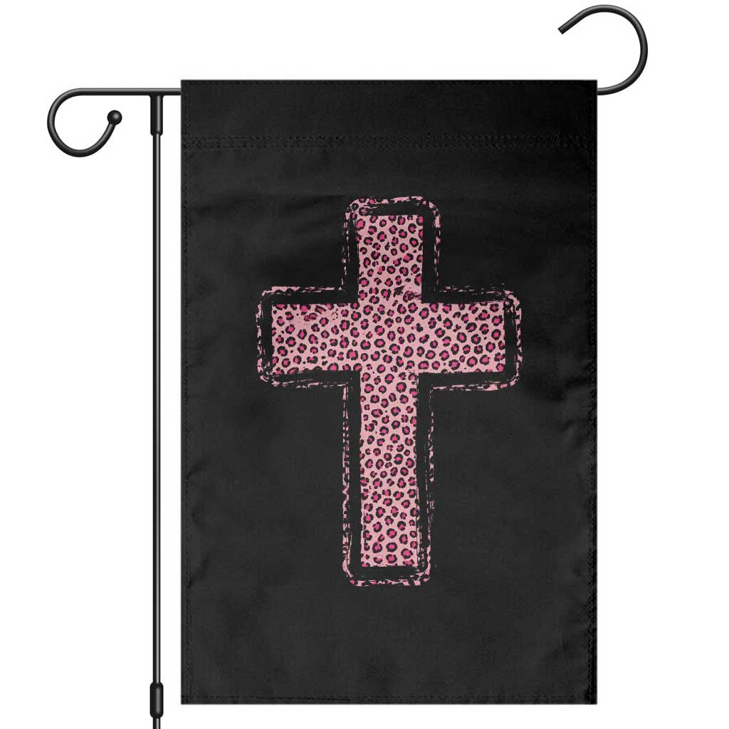 Brushstroke Jesus Cross Pink Leopard Christian Faith Garden Flag