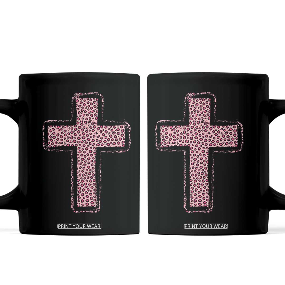 Brushstroke Jesus Cross Pink Leopard Christian Faith Coffee Mug