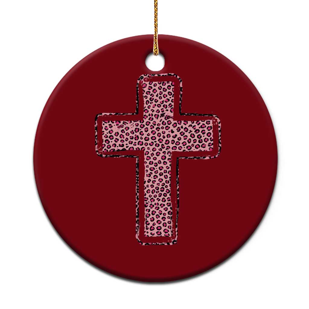 Brushstroke Jesus Cross Pink Leopard Christian Faith Ceramic Ornament
