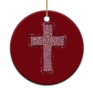 Brushstroke Jesus Cross Pink Leopard Christian Faith Ceramic Ornament