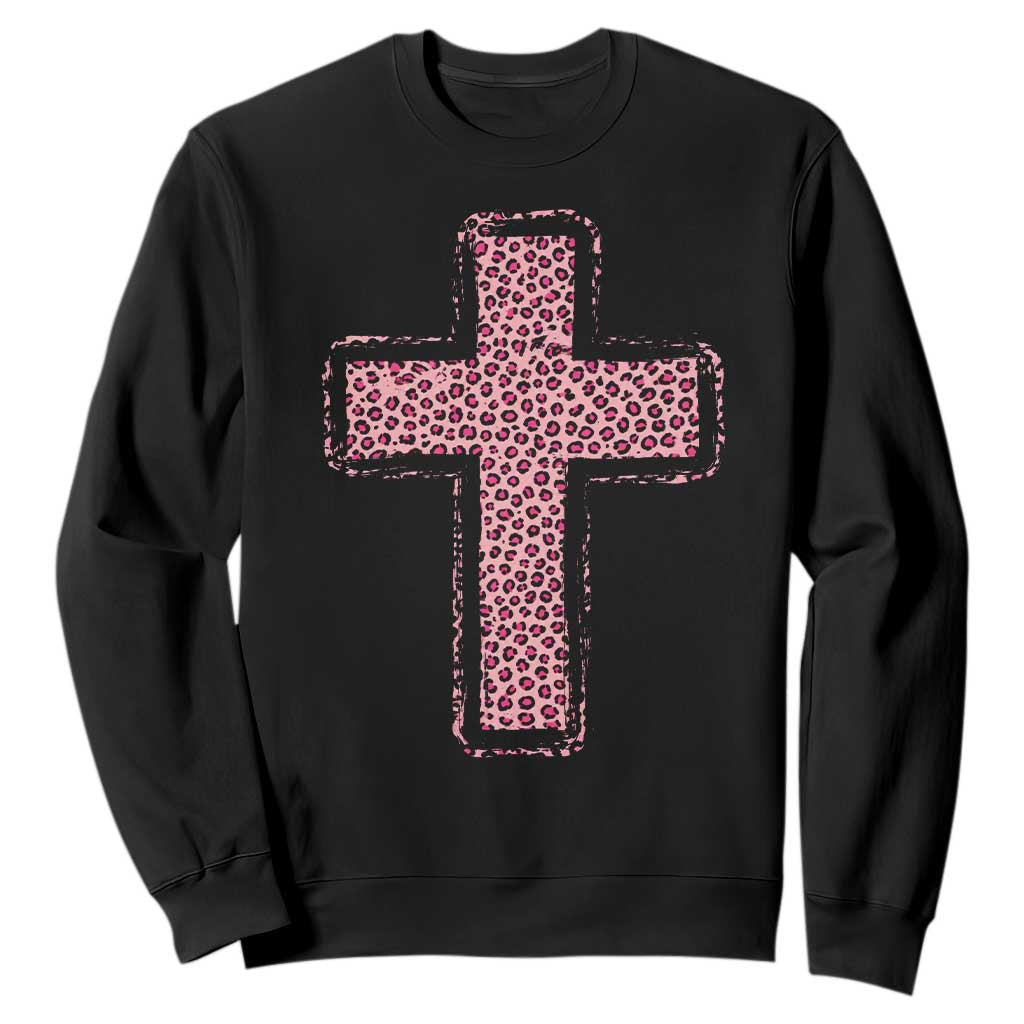 Brushstroke Jesus Cross Pink Leopard Christian Faith Sweatshirt