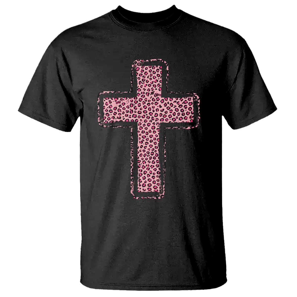 Brushstroke Jesus Cross Pink Leopard Christian Faith T Shirt