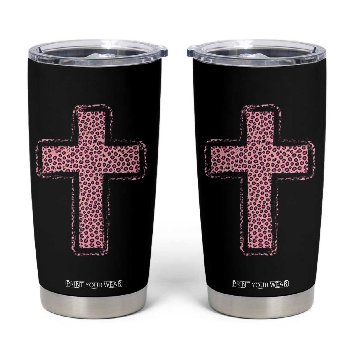 Brushstroke Jesus Cross Pink Leopard Christian Faith Tumbler Cup