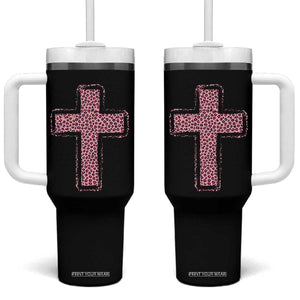 Brushstroke Jesus Cross Pink Leopard Christian Faith Tumbler With Handle