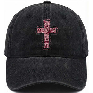 Brushstroke Jesus Cross Pink Leopard Christian Faith Washed Cotton Baseball Cap