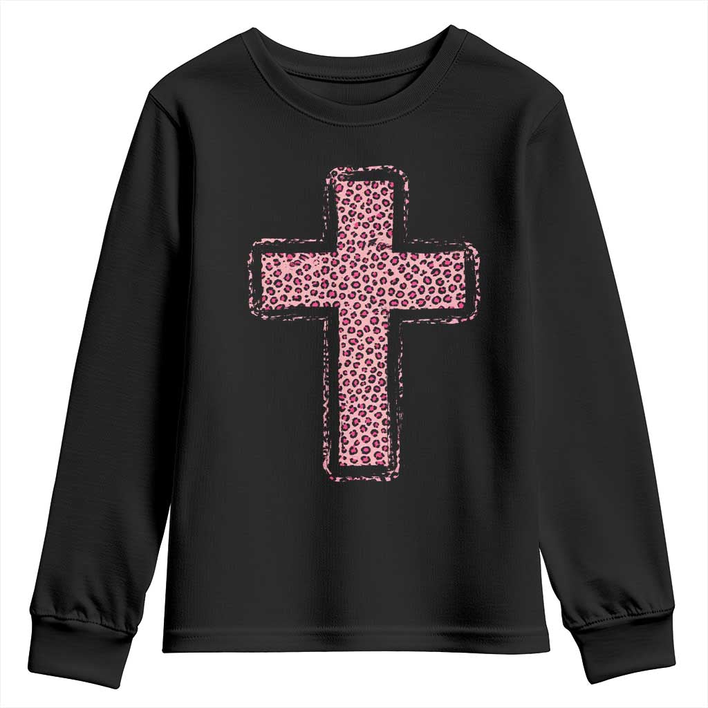 Brushstroke Jesus Cross Pink Leopard Christian Faith Youth Sweatshirt