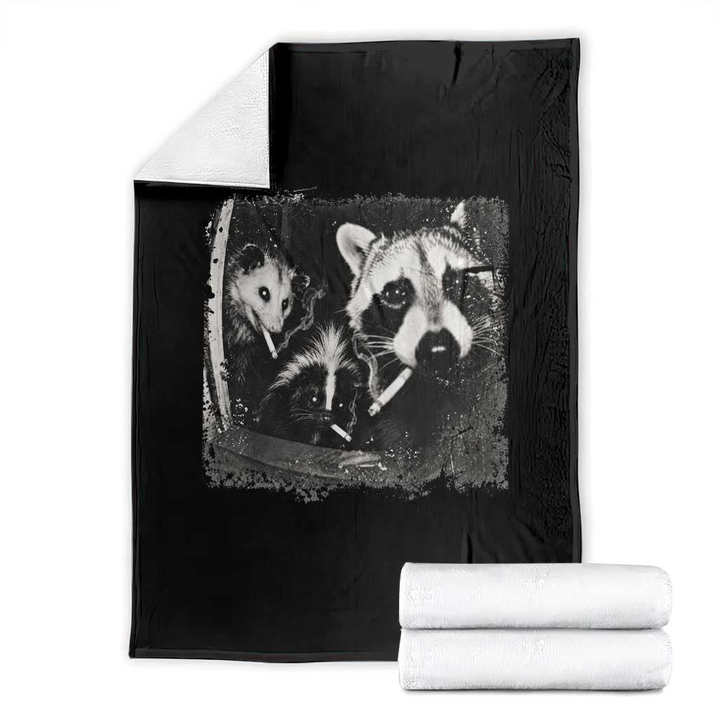 Funny Street Cats Smoking Raccoon Skunk Opossum Meme Throw Blanket Night Crew Trail Cam Humor