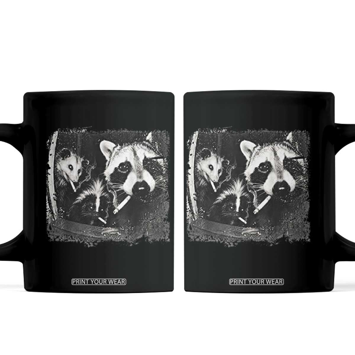 Funny Street Cats Smoking Raccoon Skunk Opossum Meme Coffee Mug Night Crew Trail Cam Humor