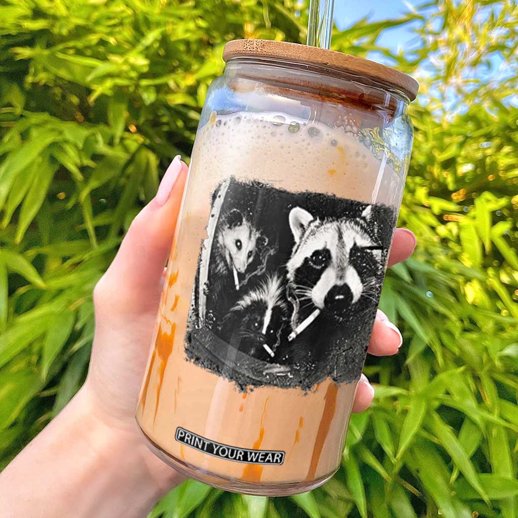 Funny Street Cats Smoking Raccoon Skunk Opossum Meme Glass Can Night Crew Trail Cam Humor