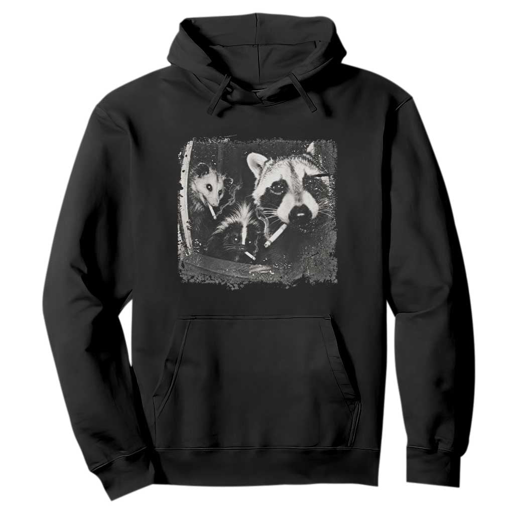 Funny Street Cats Smoking Raccoon Skunk Opossum Meme Hoodie Night Crew Trail Cam Humor