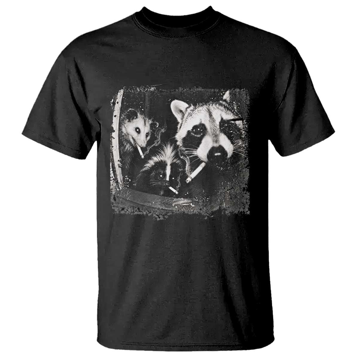 Funny Street Cats Smoking Raccoon Skunk Opossum Meme T Shirt Night Crew Trail Cam Humor