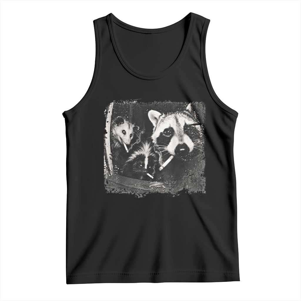 Funny Street Cats Smoking Raccoon Skunk Opossum Meme Tank Top Night Crew Trail Cam Humor