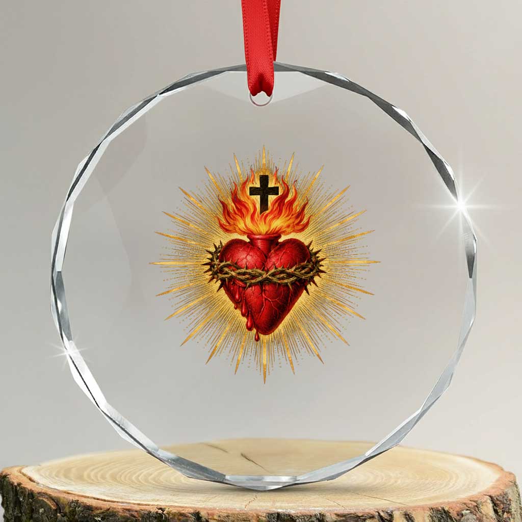 Sacred Heart of Jesus Crystal Glass Ornament Christian Catholic Vintage Heart Faith
