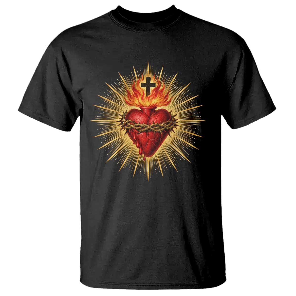 Sacred Heart of Jesus T Shirt Christian Catholic Vintage Heart Faith
