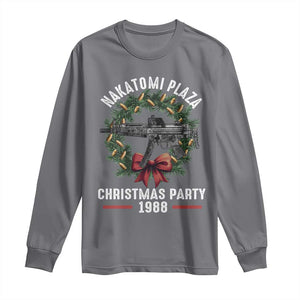 Funny Nakatomi Plaza Long Sleeve Shirt Christmas Party 1988 Xmas Bullet Gun Wreath TS11 Charcoal Print Your Wear