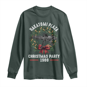 Funny Nakatomi Plaza Long Sleeve Shirt Christmas Party 1988 Xmas Bullet Gun Wreath TS11 Dark Forest Green Print Your Wear