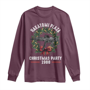 Funny Nakatomi Plaza Long Sleeve Shirt Christmas Party 1988 Xmas Bullet Gun Wreath TS11 Maroon Print Your Wear