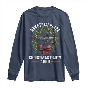 Funny Nakatomi Plaza Long Sleeve Shirt Christmas Party 1988 Xmas Bullet Gun Wreath TS11 Navy Print Your Wear