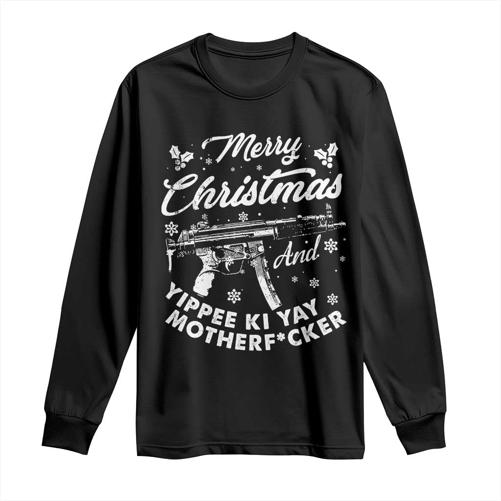 Funny Nakatomi Plaza Long Sleeve Shirt Merry Christmas And Yippee Ki Yay Snowflake Gun TS11 Black Print Your Wear