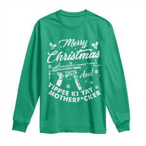 Funny Nakatomi Plaza Long Sleeve Shirt Merry Christmas And Yippee Ki Yay Snowflake Gun TS11 Irish Green Print Your Wear