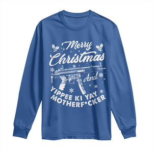 Funny Nakatomi Plaza Long Sleeve Shirt Merry Christmas And Yippee Ki Yay Snowflake Gun TS11 Royal Blue Print Your Wear