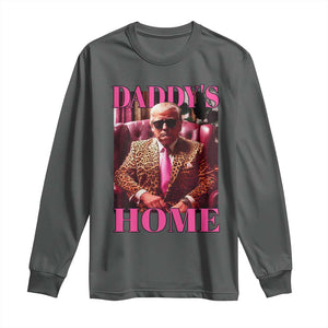 Funny Pink Leopard President Trump Long Sleeve Shirt Daddy's Home White House US Election 2024 TS11 Dark Heather Print Your Wear