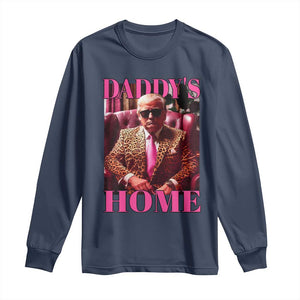 Funny Pink Leopard President Trump Long Sleeve Shirt Daddy's Home White House US Election 2024 TS11 Navy Print Your Wear