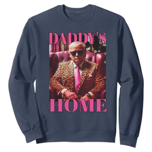 Funny Pink Leopard President Trump Sweatshirt Daddy's Home White House US Election 2024 TS11 Navy Print Your Wear