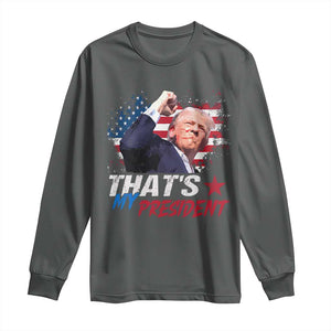 That's My President Trump 2024 Long Sleeve Shirt Vintage American Flag TS11 Dark Heather Print Your Wear