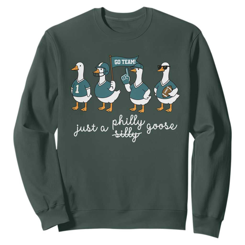 Funny Just A Silly Goose Football Sweatshirt PFE Sport Lover Game Day TS11 Dark Forest Green Print Your Wear